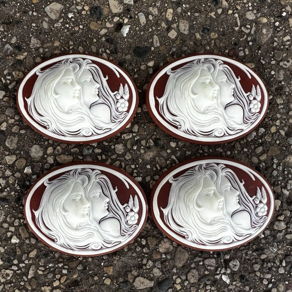 Lot of 4 Vintage Style Acrylic Cameo Cabochons Two Sisters Ladies Craft